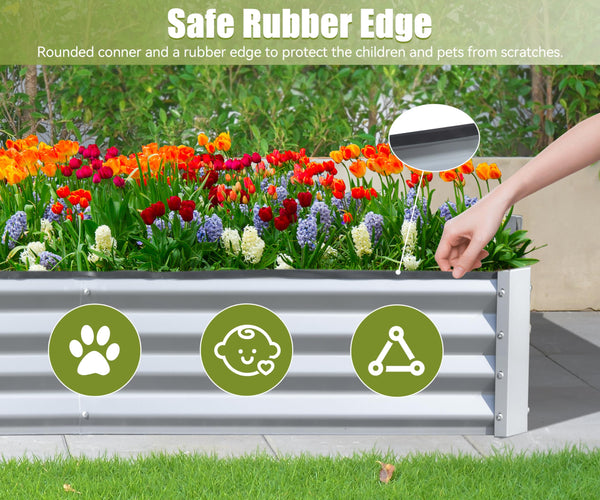 English Elm 8x4x1 Raised Garden Bed Galvanized Steel Outdoor Planter Box with Open Base, Support Rods & Safety Edge Silver W1859P197955