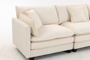 English Elm Modern Chenille Sectional Sofa with Ottoman Modular Layout for Spacious Living Rooms Antique White W2530S00017