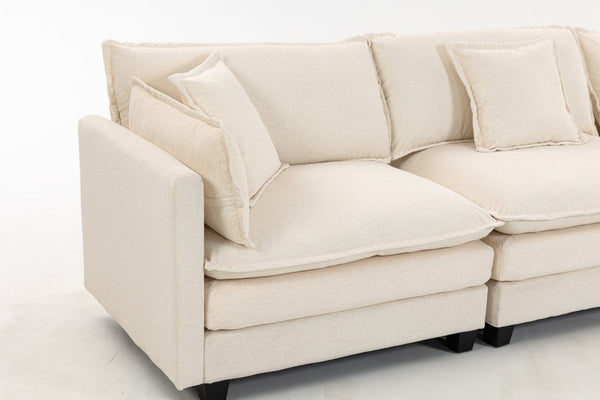English Elm Modern Chenille Sectional Sofa with Ottoman Modular Layout for Spacious Living Rooms Antique White W2530S00017