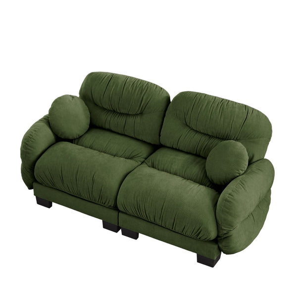 English Elm Pleated Chenille Two Seater Modular Sofa with Curved Armrests and Ergonomic Foam Cushions Green W5656S00046