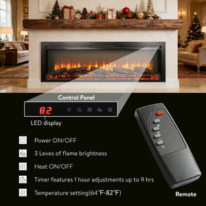 English Elm 54 Inch Recessed Electric Fireplace with Led Flame Display and Remote for Living Rooms W1769P415223