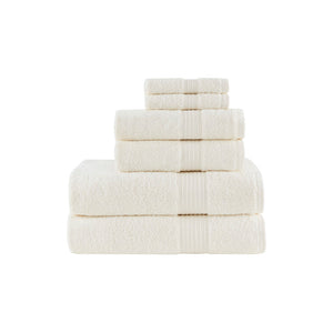 JLA Home Madison Park - 6 Organic Cotton Towel Set — 650 GSM Hotel-Soft, GOTS & OEKO-TEX Certified, Quick-Dry, Plush Absorbency Ivory MP73-5138