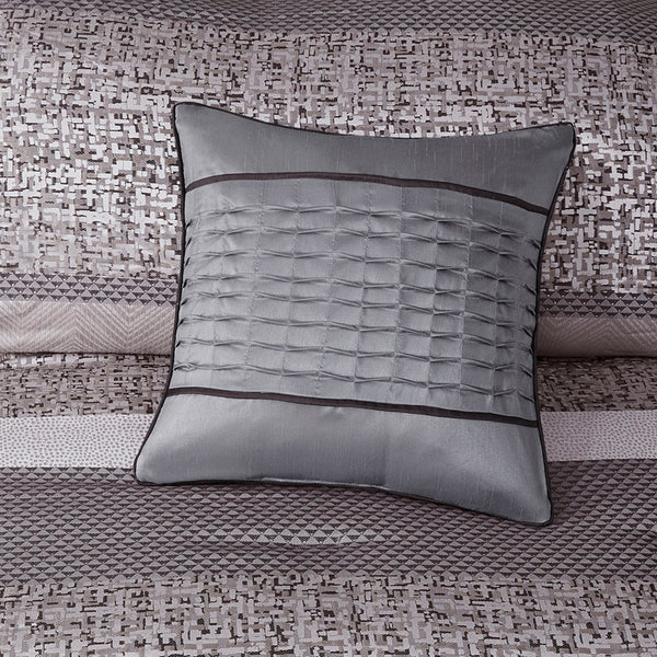 English Elm 7 Piece Jacquard Comforter Set Luxury Rhapsody Grey Taupe Cal King with 3 Decorative Pillows & Bedskirt, Machine Washable Elegance B03596940