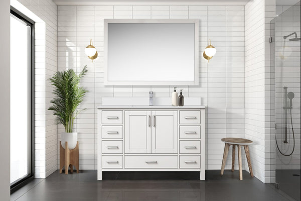 English Elm White Bath Vanity With Elegant Quartz Top & Ample Storage - Modern Design For Your Bathroom! B2731P259065-GIGA