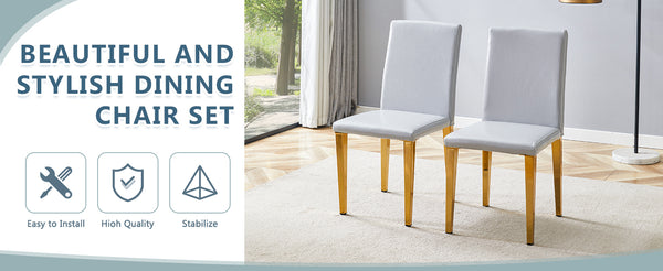 English Elm Four Linen-Cotton Dining Chairs with Sturdy Metal Legs, Breathable Upholstery, Sleek Minimalist Design Gold,Light Gray W1151P269059