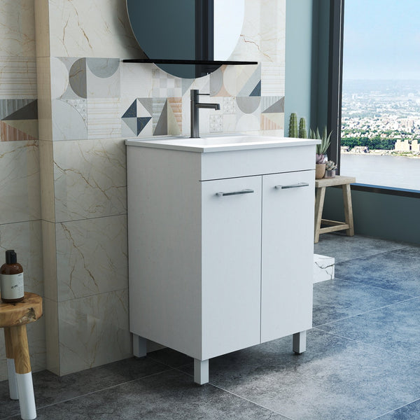 English Elm 24-Inch Modern Bathroom Vanity & Sink Combo – Space-Saving, Soft-Close Doors, Adjustable Shelf & Glossy Finish W3151S00028