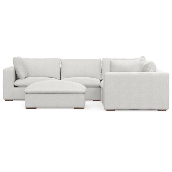 English Elm Jasmine Cloud Grey Corner Sectional Sofa & Ottoman — Handcrafted Performance Fabric, Reversible Cushions (96) B136P199246