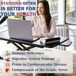 English Elm 32 32 Inch Desk Converter Height Adjustable Sit-Stand Riser Dual Monitor Laptop Workstation, 30lb Capacity, Wide Tray, Black W2641P192319
