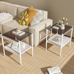 English Elm Coffee Table And End Tables Set Of 3 - Modern Gray Glass With Mdf Shelf, Stylish Living Room Furniture W241S00042