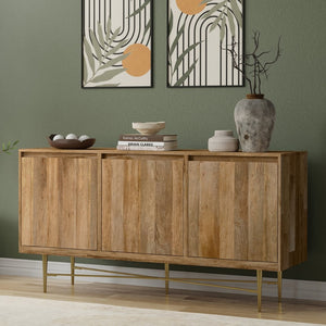 English Elm Fallon Solid Mango Wood Sideboard with Gold Iron Base and Adjustable Interior Shelving B136P439001