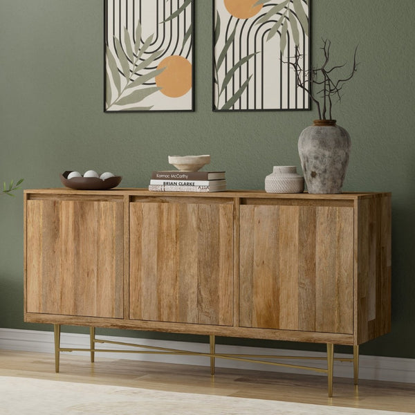 English Elm Fallon Solid Mango Wood Sideboard with Gold Iron Base and Adjustable Interior Shelving B136P439001