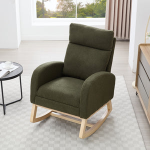 English Elm 015B-Teddy Rocking Chair with Plush Teddy Fabric, Ergonomic High Back, Adjustable Footstool, Pocket Green W527P360695