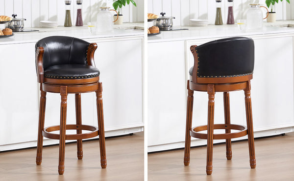 English Elm Cow Leather Swivel Barstool Solid Hardwood Frame 360 Spin Kitchen Counter Seating W2195P399438