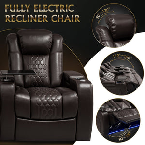 English Elm 124.4"power Reclining Sectional Nappa Leather Home Theater with Rgb Led Lighting W3819S00106