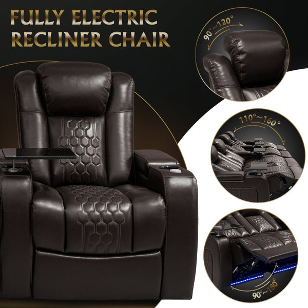 English Elm 124.4"power Reclining Sectional Nappa Leather Home Theater with Rgb Led Lighting W3819S00106