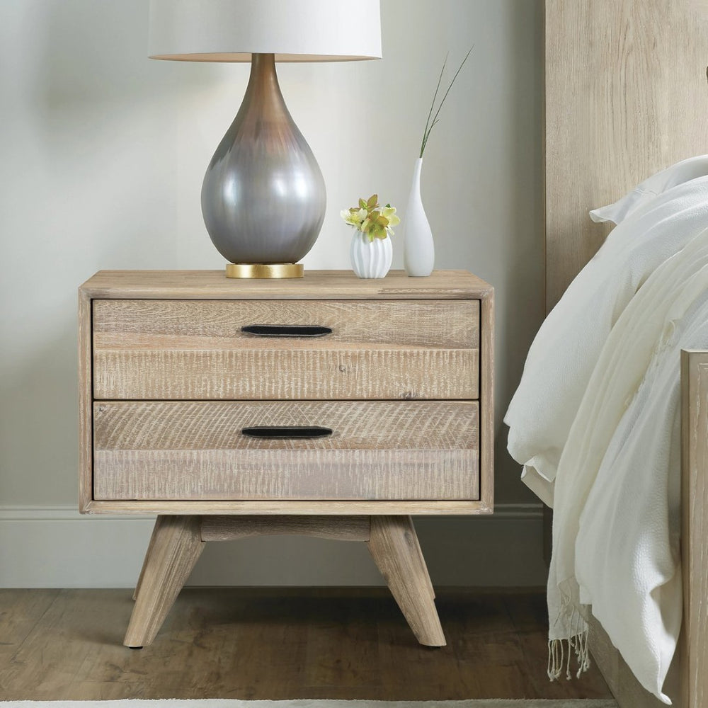English Elm Baly Acacia Wood Two Drawer Nightstand Mid Century Legs Soft Close Bedroom B2736P464866