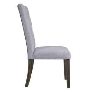 English Elm Set Of 2 Gray Linen Upholstered Side Chairs With Button-Tufted Backs & Gray Oak Finish Design B016P314467-GIGA