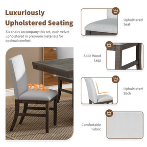 English Elm TOPMAX 7-Piece Extendable Dining Set with 12" Self-Hidden Butterfly Leaf and Upholstered Chairs, Distressed White Wire-Brushed Finish Brown SP000059AAD