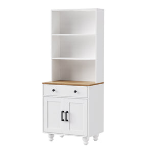 English Elm ON-TREND Farmhouse Storage Cabinet with Gourd Legs, Adjustable Shelves, Anti-Tip Tall Pantry Unit White+Natural N721P205790K