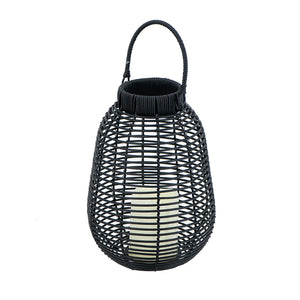 English Elm 7.9x7.9x10.6" Poly Rattan Lantern with Realistic White LED Candle, Timer, Warm Flicker Ambiance Black W2078P409470