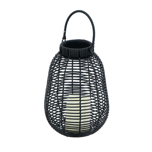 English Elm 7.9x7.9x10.6" Poly Rattan Lantern with Realistic White LED Candle, Timer, Warm Flicker Ambiance Black W2078P409470