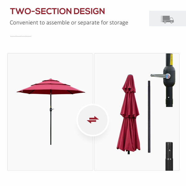 English Elm Outsunny 9Ft Stylish Outdoor Market Umbrella With Crank & Tilt, Elegant Wine Red, Perfect For Patios W2225P200446-GIGA