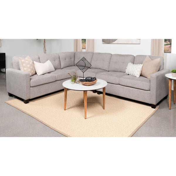 English Elm Ashland 4-Piece Upholstered Sectional Sofa Set with Plush Fabric, Block Wood Legs, Entertainer’s Dream Beige B062S01050