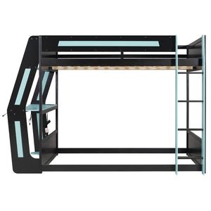 English Elm Full-size Gaming Loft Bed with Integrated Rgb Desk Usb Ports and Esports Frame Blue LT000239AAC