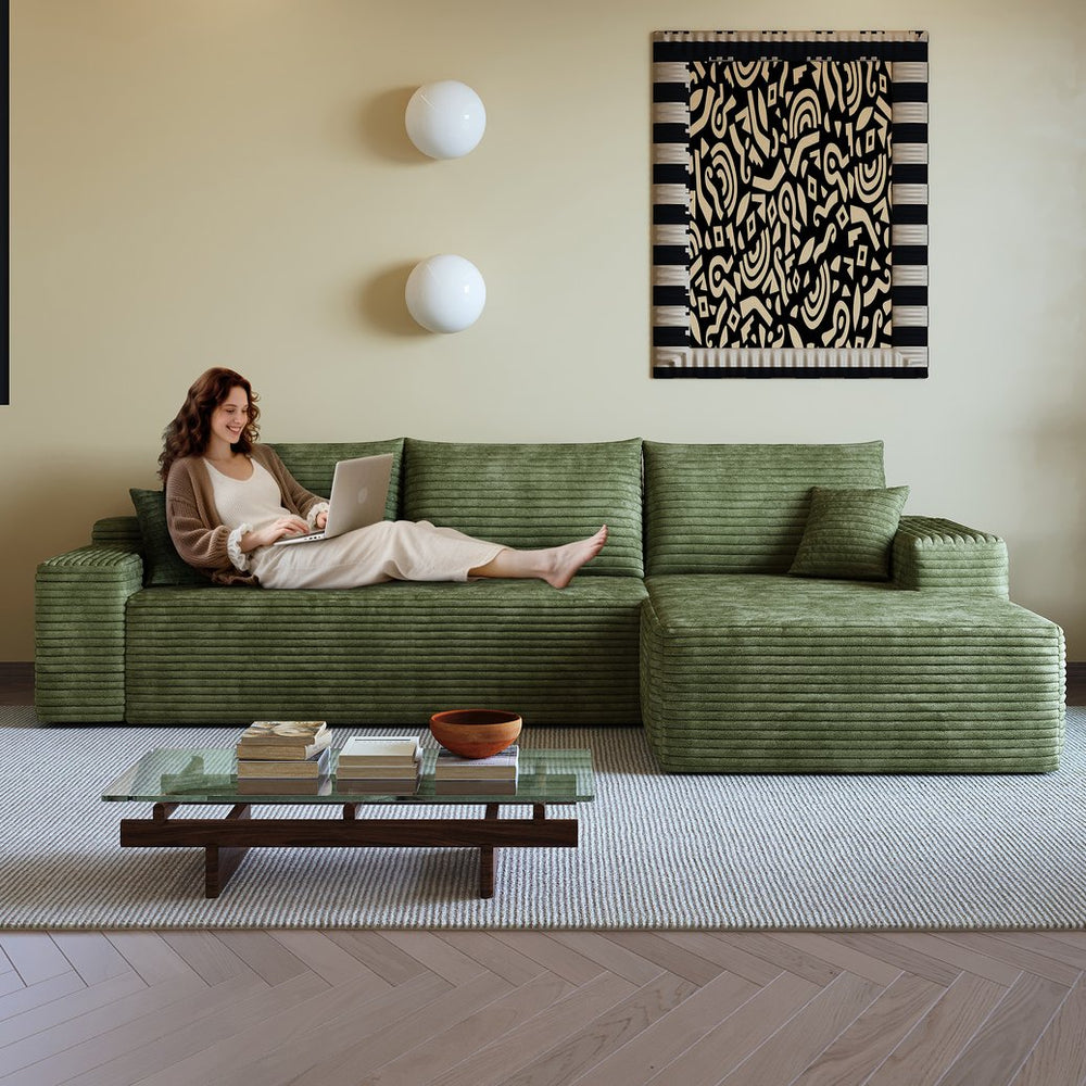 English Elm 107" Cloud Sectional Couch - Modern L-Shape Chaise Sofa With Plush Corduroy For Ultimate Comfort W2824S00122