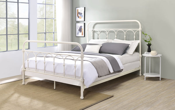 English Elm Citron White Metal Full Bed with Spindle Headboard, 330lb Capacity, 4 Slats & 6 Legs Support B2726P265250