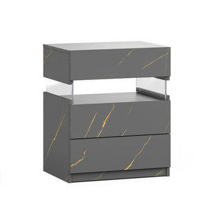 English Elm Led Nightstand with Rgb Acrylic Glow Panel Three Drawers Walnut Bedroom Table Grey+Gold W2178P412302