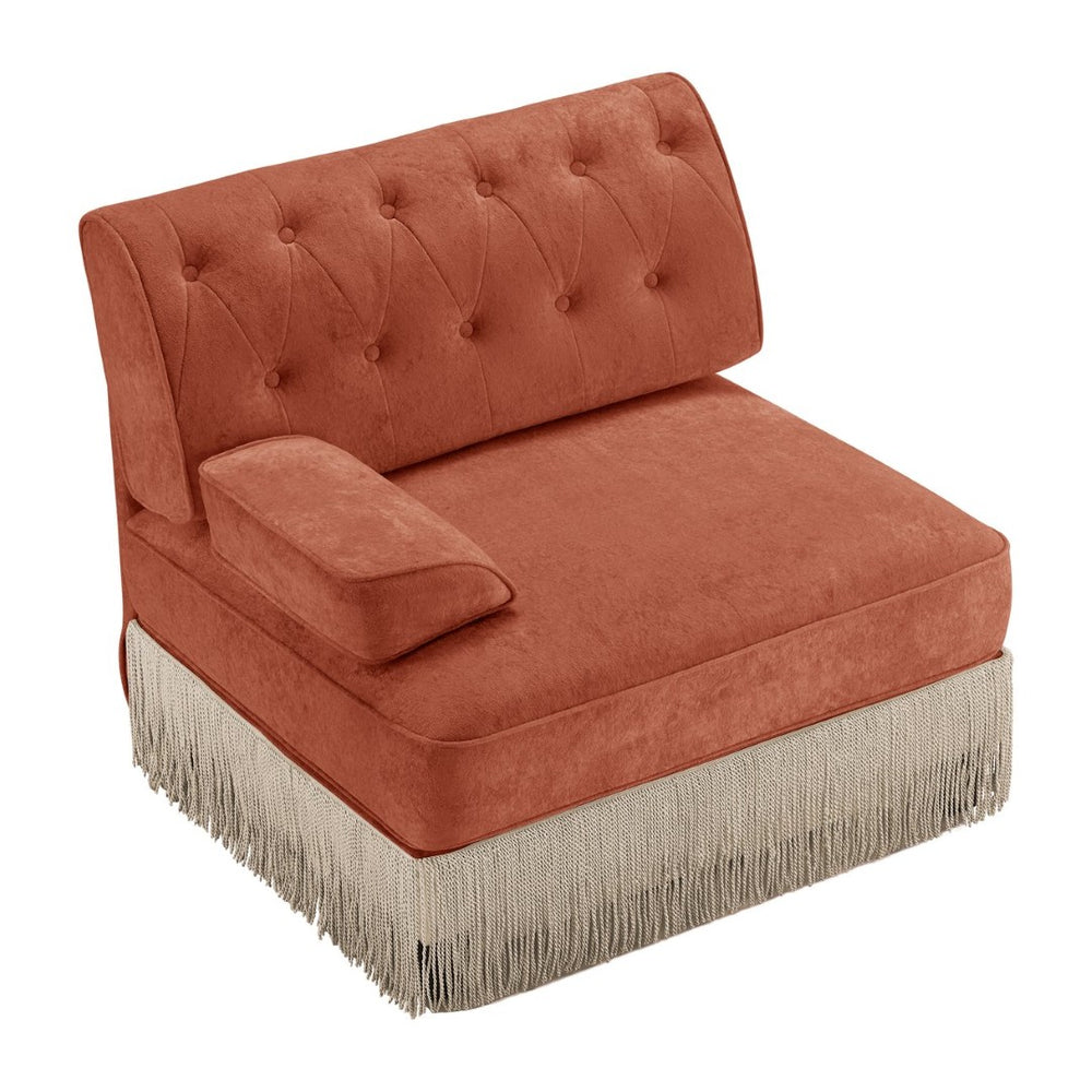 English Elm Sofa Modular Sectional Tufted Velvet Fleece with Tassel Skirt and Ottoman Included W714P450876