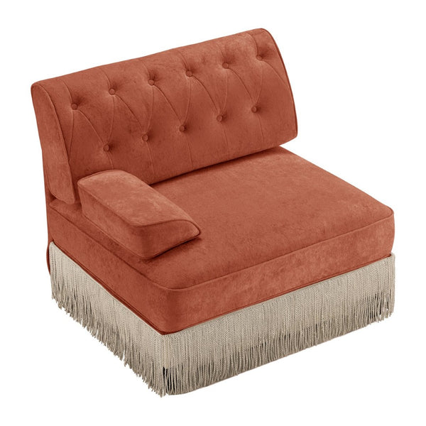 English Elm Sofa Modular Sectional Tufted Velvet Fleece with Tassel Skirt and Ottoman Included W714P450876