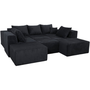 English Elm 8-Piece Modular U-Shaped Sectional Sofa with Oversized Chaise and Bed, Corduroy Luxury, No Assembly Needed Black W3163S00042