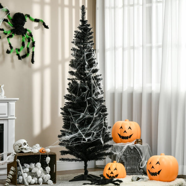 English Elm Homcom Slim Black Pencil Christmas Tree 6ft Artificial with 390 Branch Tips Unlit W2225P229803