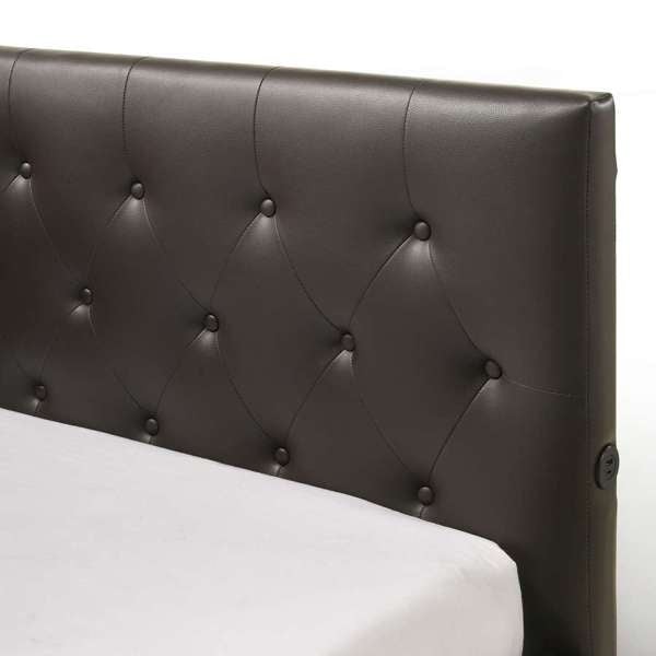 English Elm Julesburg Twin Corner Bed Brown PU with Tufted Headboard, USB A+C Ports & Sensor Night Lights B2740P372708