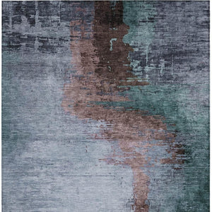 HomeRoots 8' Contemporary Abstract Indoor Outdoor Area Rug in Blue, Brown & Mauve - Washable & Durable! 630000