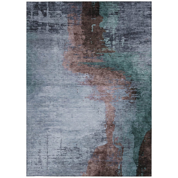HomeRoots 9' X 12' Washable Abstract Area Rug in Blue, Brown, and Mauve - Perfect for Indoor/Outdoor Spaces! 630001