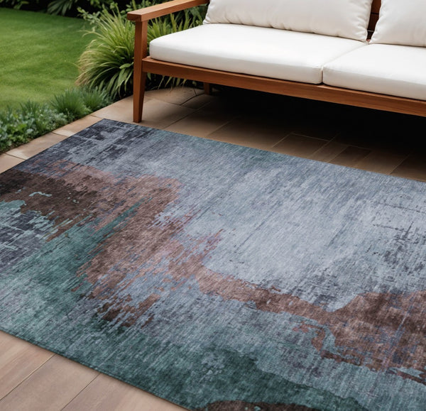 HomeRoots 9' X 12' Washable Abstract Area Rug in Blue, Brown, and Mauve - Perfect for Indoor/Outdoor Spaces! 630001