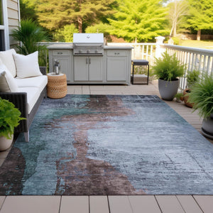 HomeRoots 9' X 12' Washable Abstract Area Rug in Blue, Brown, and Mauve - Perfect for Indoor/Outdoor Spaces! 630001