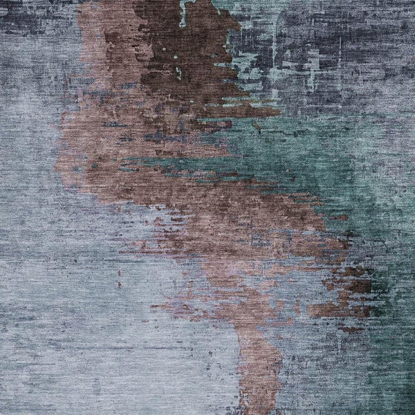 HomeRoots 9' X 12' Washable Abstract Area Rug in Blue, Brown, and Mauve - Perfect for Indoor/Outdoor Spaces! 630001