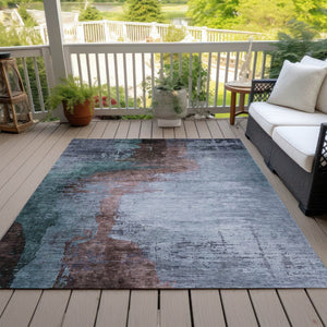 HomeRoots 9' X 12' Washable Abstract Area Rug in Blue, Brown, and Mauve - Perfect for Indoor/Outdoor Spaces! 630001