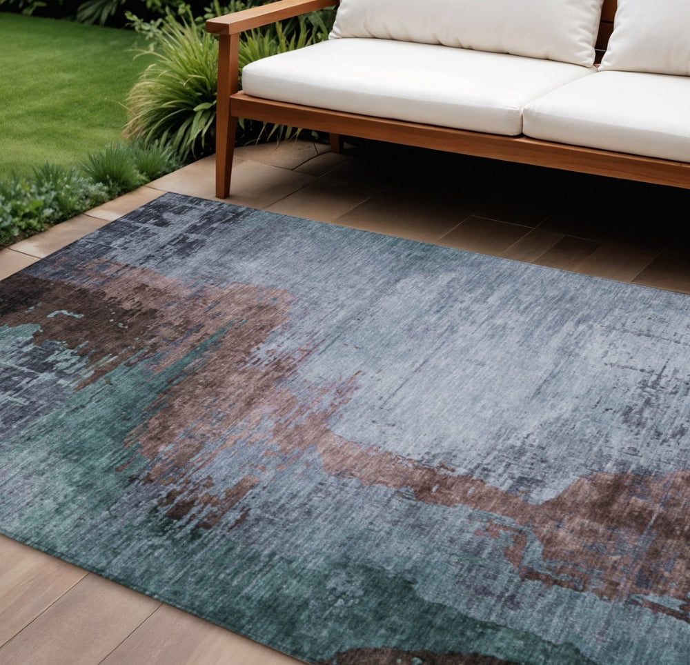 HomeRoots 10' Blue, Brown & Mauve Abstract Washable Area Rug – Stylish, Durable Indoor/Outdoor Home Decor Piece 630002