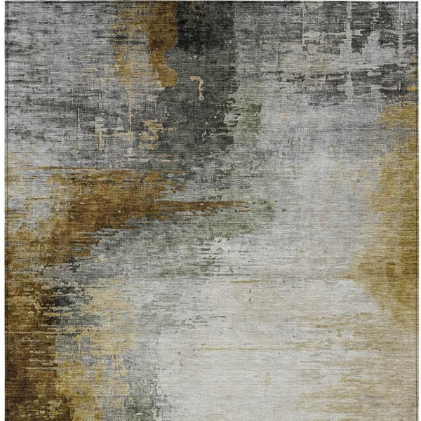HomeRoots 5' X 8' Washable Indoor Outdoor Area Rug in Modern Chocolate Beige & Gold Abstract Design - Durable & Stylish! 630004