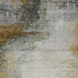 HomeRoots 5' X 8' Washable Indoor Outdoor Area Rug in Modern Chocolate Beige & Gold Abstract Design - Durable & Stylish! 630004