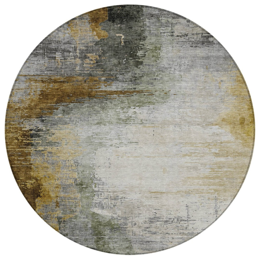 HomeRoots 8' Round Abstract Washable Area Rug in Chocolate, Beige & Gold – Durable Indoor/Outdoor Style Upgrade! 630005