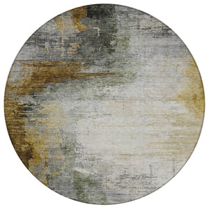 HomeRoots 8' Round Abstract Washable Area Rug in Chocolate, Beige & Gold – Durable Indoor/Outdoor Style Upgrade! 630005