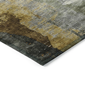 HomeRoots 8' Round Abstract Washable Area Rug in Chocolate, Beige & Gold – Durable Indoor/Outdoor Style Upgrade! 630005