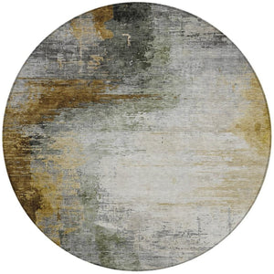 HomeRoots 8' Round Abstract Washable Area Rug in Chocolate, Beige & Gold – Durable Indoor/Outdoor Style Upgrade! 630005