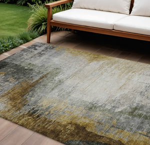 HomeRoots 8' X 10' Stylish Chocolate Beige & Gold Abstract Washable Area Rug for Indoor & Outdoor Spaces 630006
